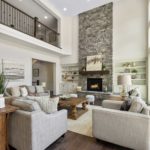 Spring Way modern living room with fireplace, loft - Eddy Homes - Festival of Homes